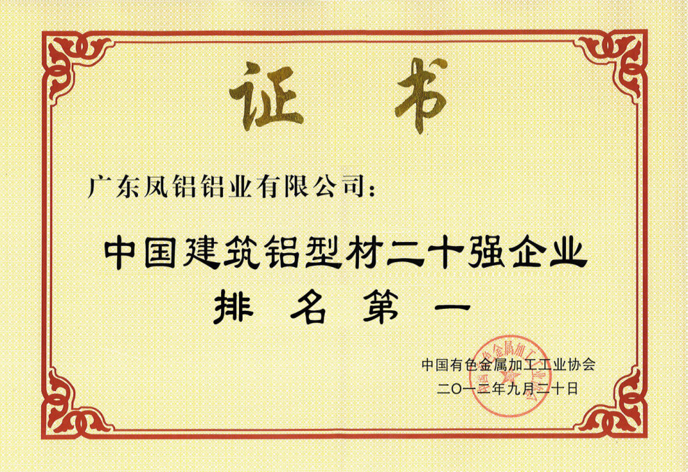 2012中國建筑鋁型材二十強(qiáng)排名第一